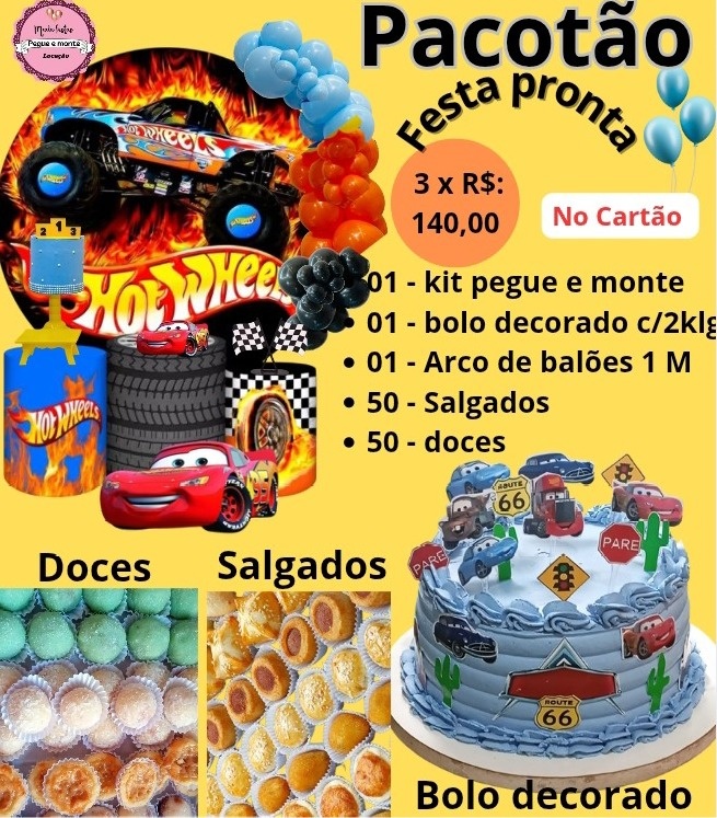 Kit Pacotão Festa Pronta 🥳 Carros - Mada festa pegue monte locação 