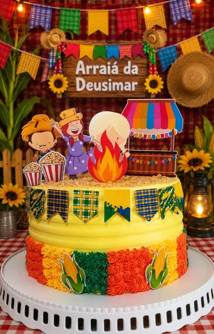 Bolo Junino Comestível 🌽🌽🥜🥥👏🏻👏🏻 - Mada festa pegue monte locação 