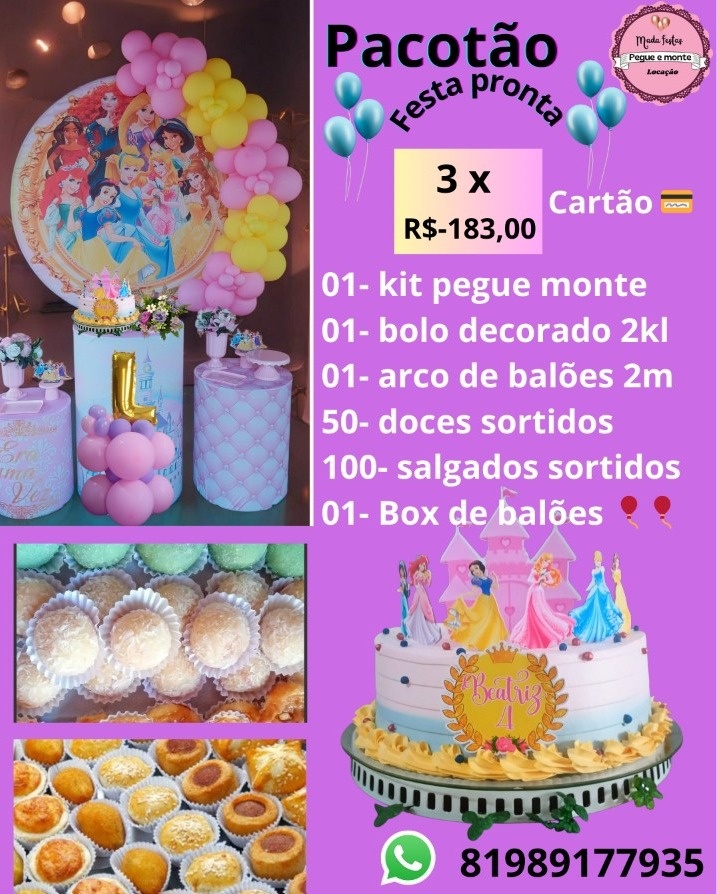 Kit Pacotão Festa Pronta Princesas 🎉 - Mada festa pegue monte locação 