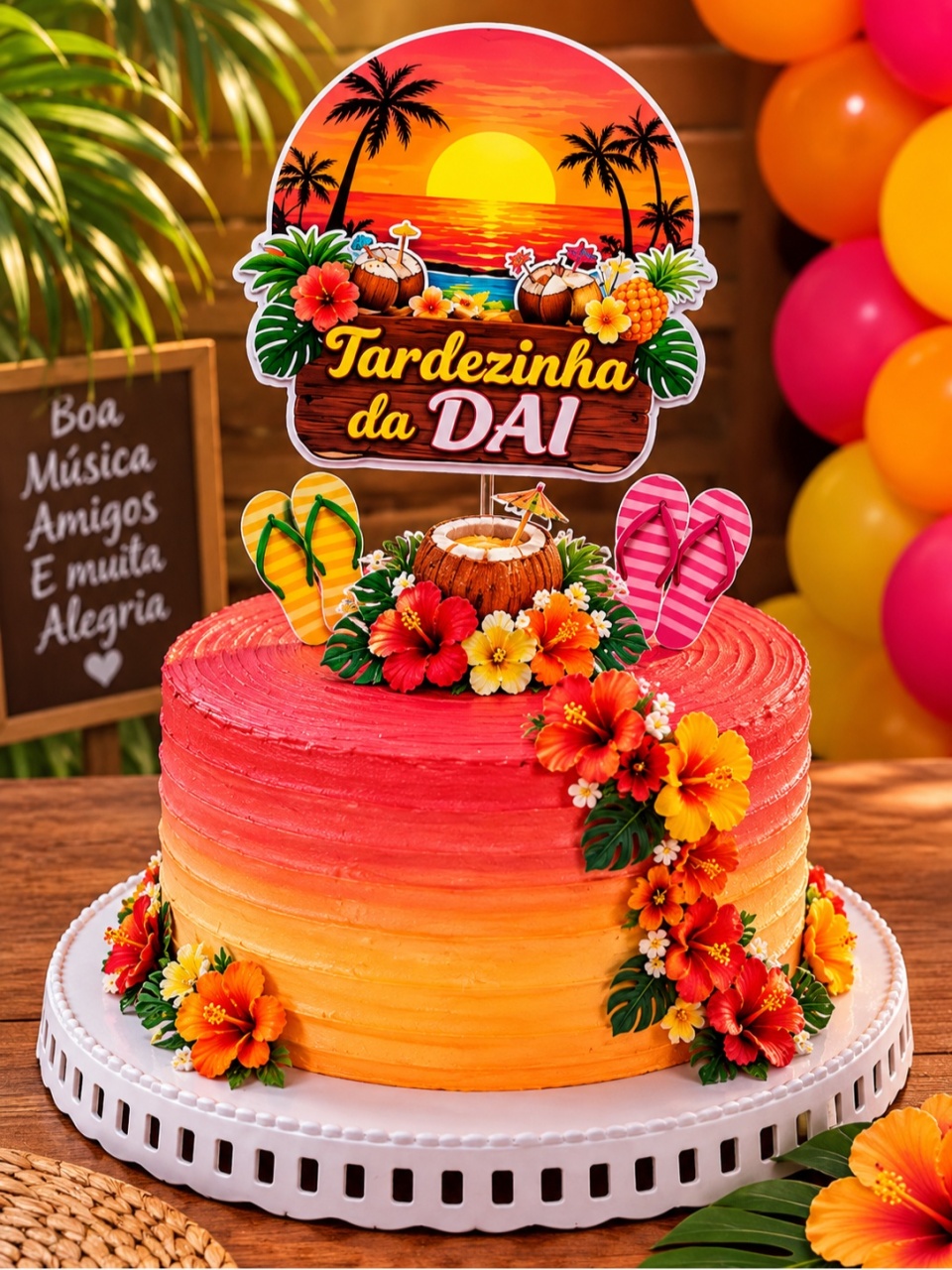 Bolo Temático Tardizinha 🌞🌻🥥🍷🤩 - Mada festa pegue monte e presentes 