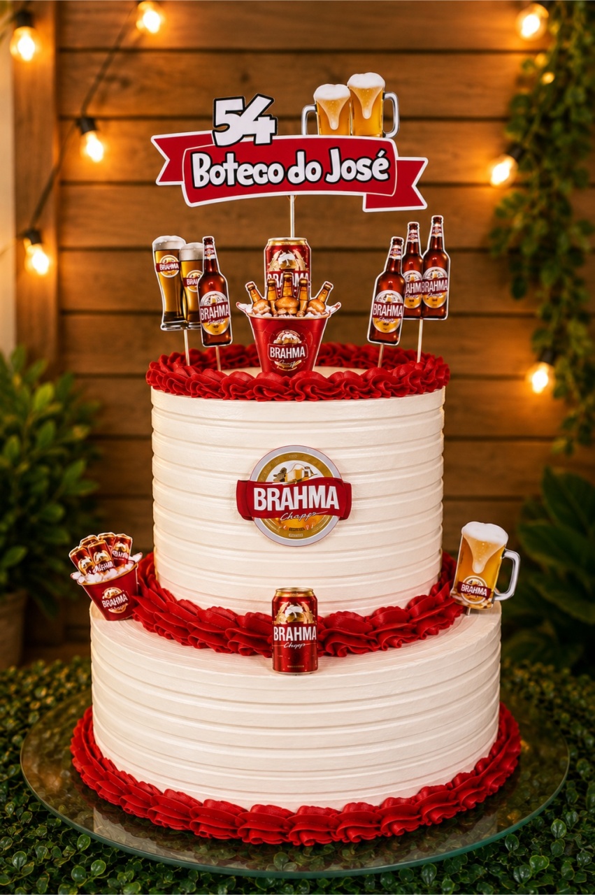 Bolo Temático da Brahma 🍷🍷😋 - Mada festa pegue monte e presentes 