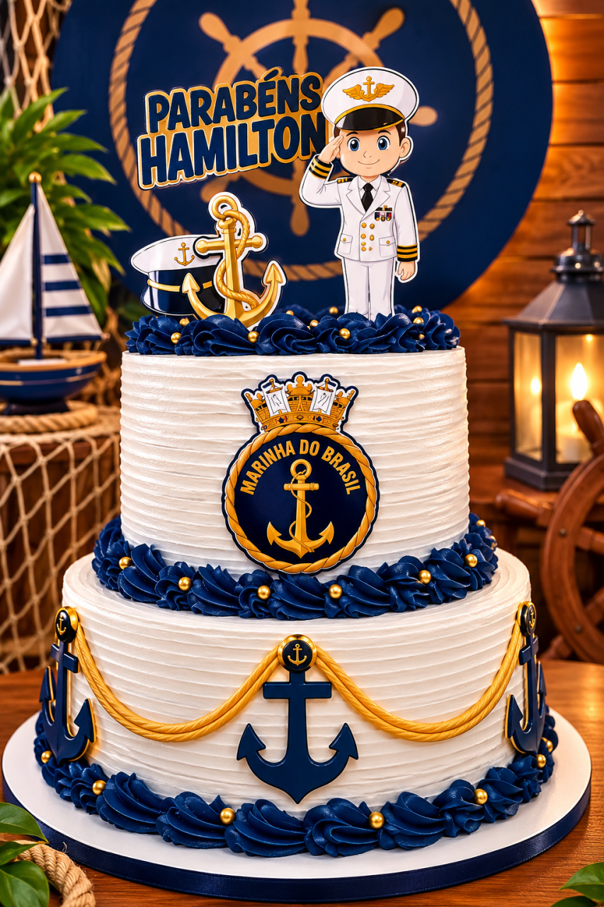 Bolo Temático de Chantininho Marinheiro - Mada festa pegue monte e presentes 