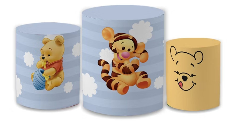 Capas Cilindros Ursinho Pooh - Pegue e monte Festança 