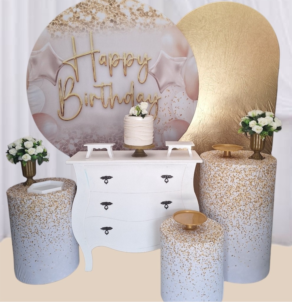 Happy Birthday Branco E Dourado Kit Premium - Pegue e monte Festança 