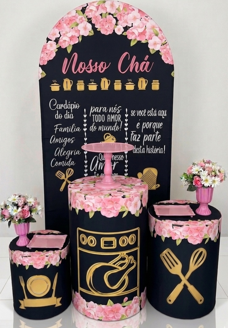 Cha de Cozinha Preto E Rosa - Pegue e monte Festança 