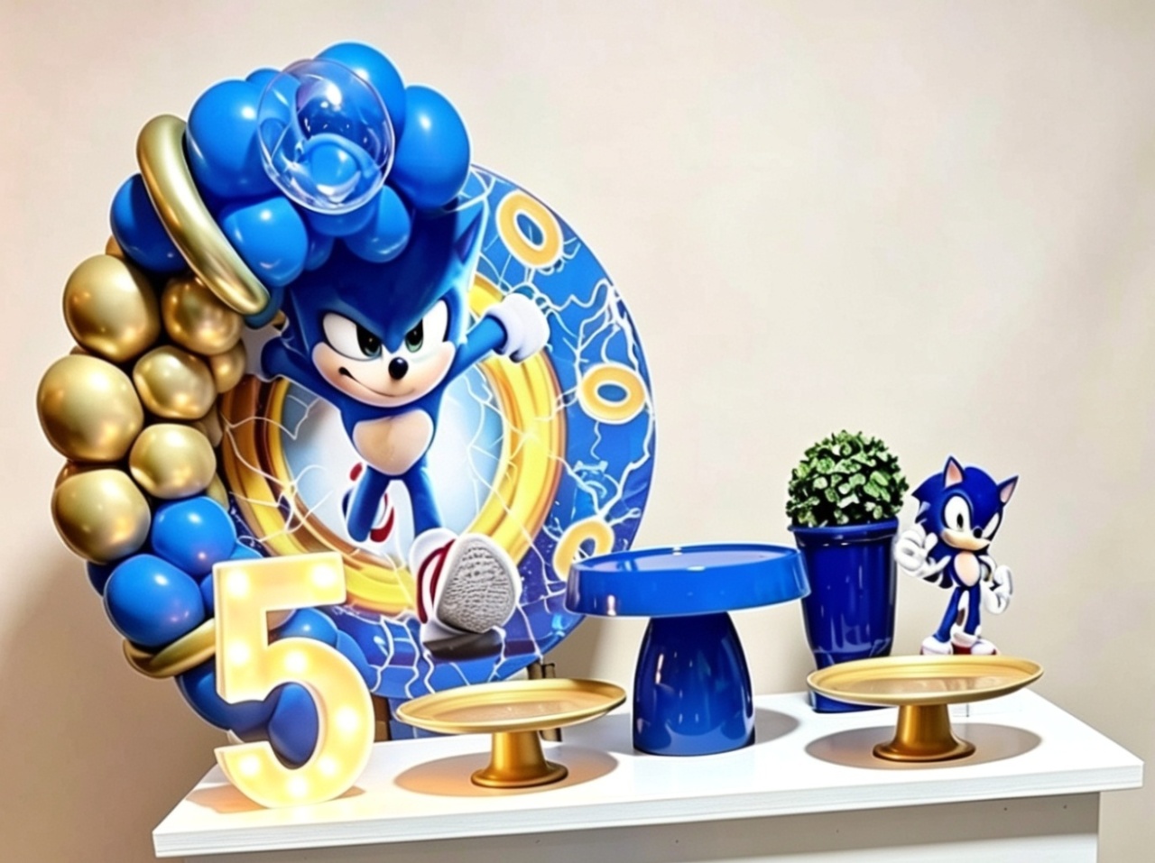 Festa Na Mesa Sonic+ Balões Metalizados+Número de Led - Pegue e monte Festança 
