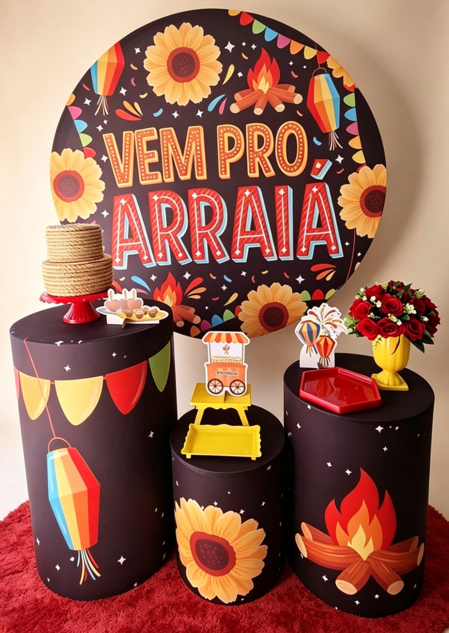 Festa Junina Mod. 3+ Tapete + Bolo Fake - Pegue e monte Festança 