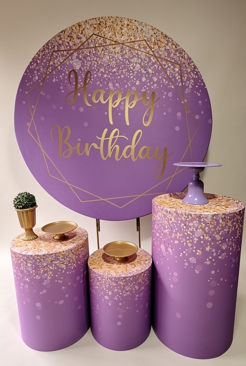 Happy Birthday Lilás E Dourado - Pegue e monte Festança 