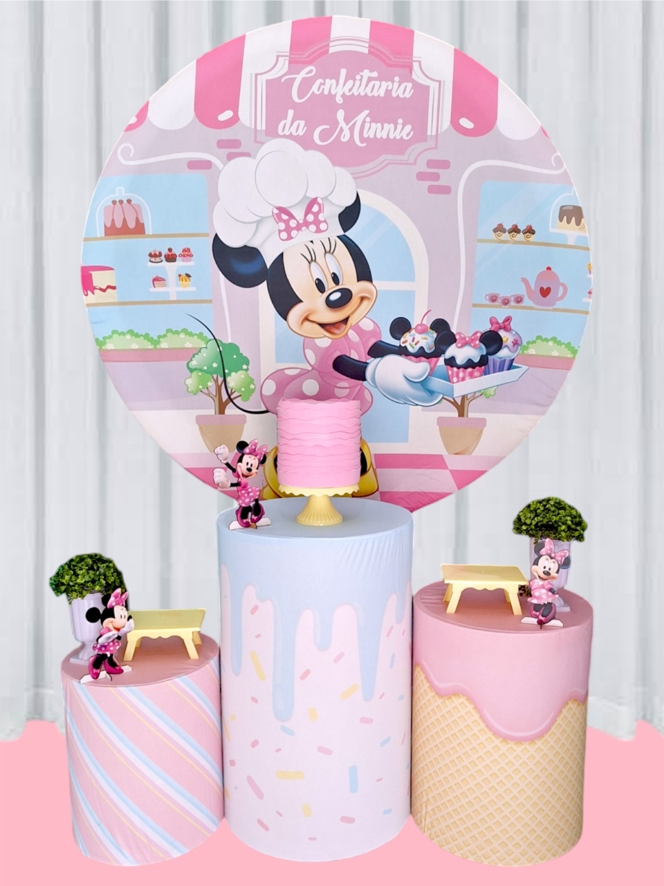 Minnie Confeitaria+Bolo Fake + Tapete - Pegue e monte Festança 