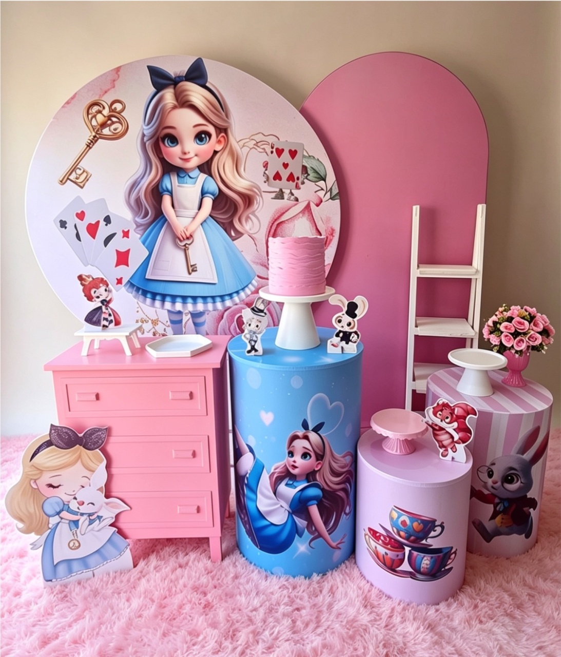 Alice No País das Maravilhas Premium Rosa - Pegue e monte Festança 