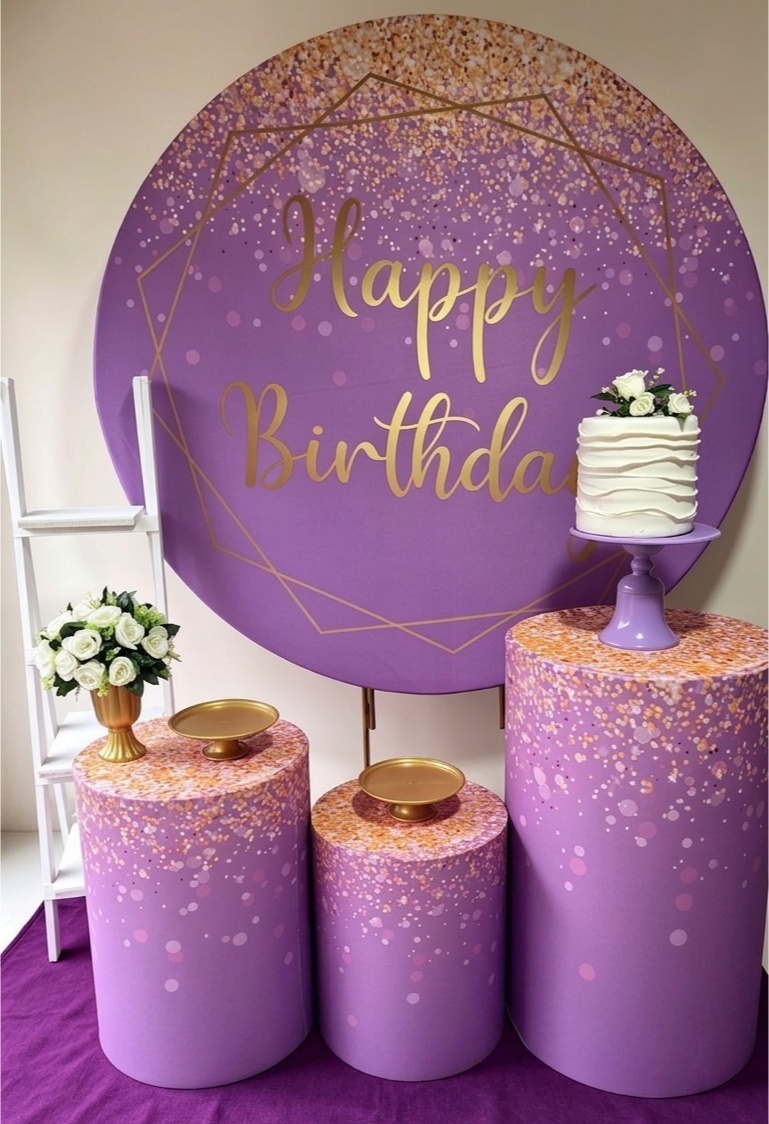 Happy Birthday Lilás E Dourado+Escadinha - Pegue e monte Festança 