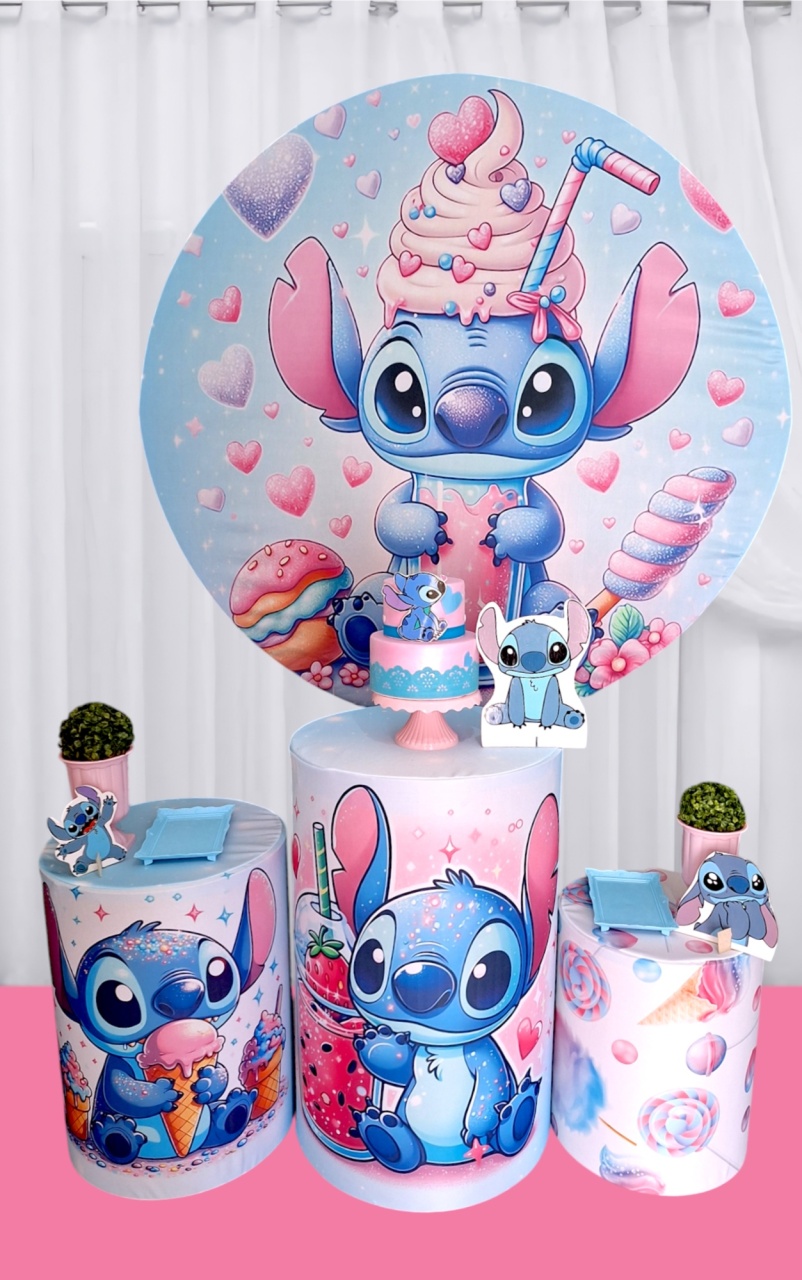 Stitch Sorveteria+ Tapete+ Bolo Fake - Pegue e monte Festança 
