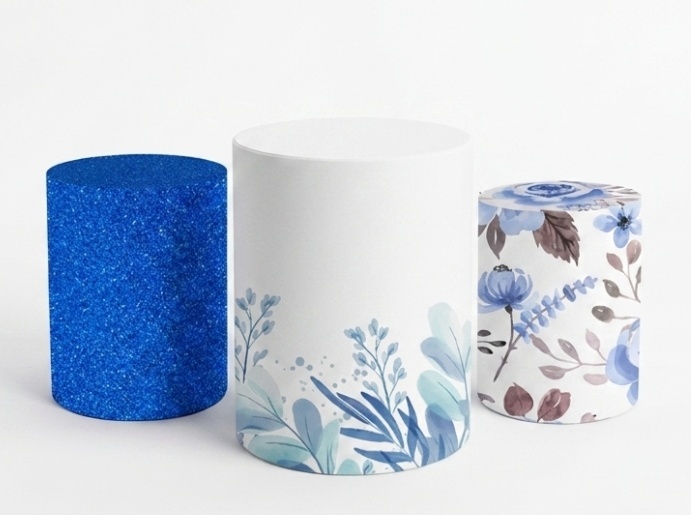 Capas Cilindros Combinação Azul Com Floral - Pegue e monte Festança 