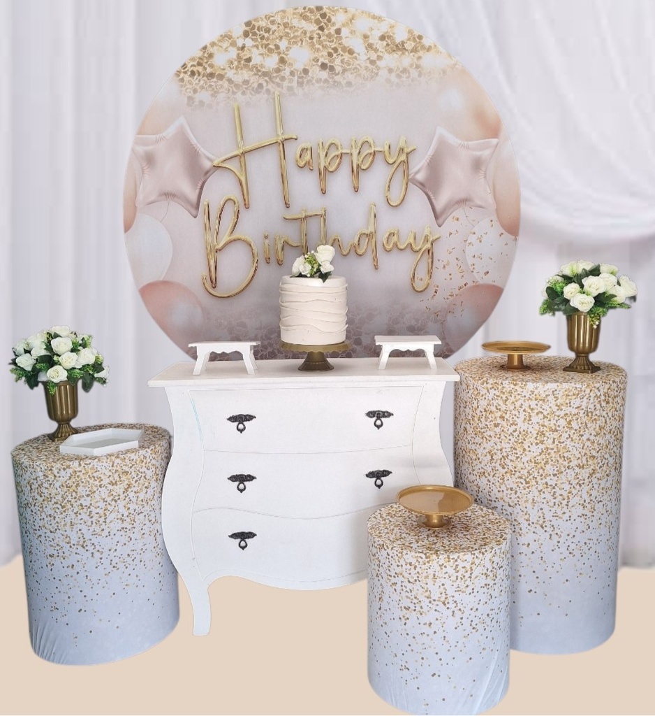 Happy Birthday Branco E Dourado Kit Profissional - Pegue e monte Festança 