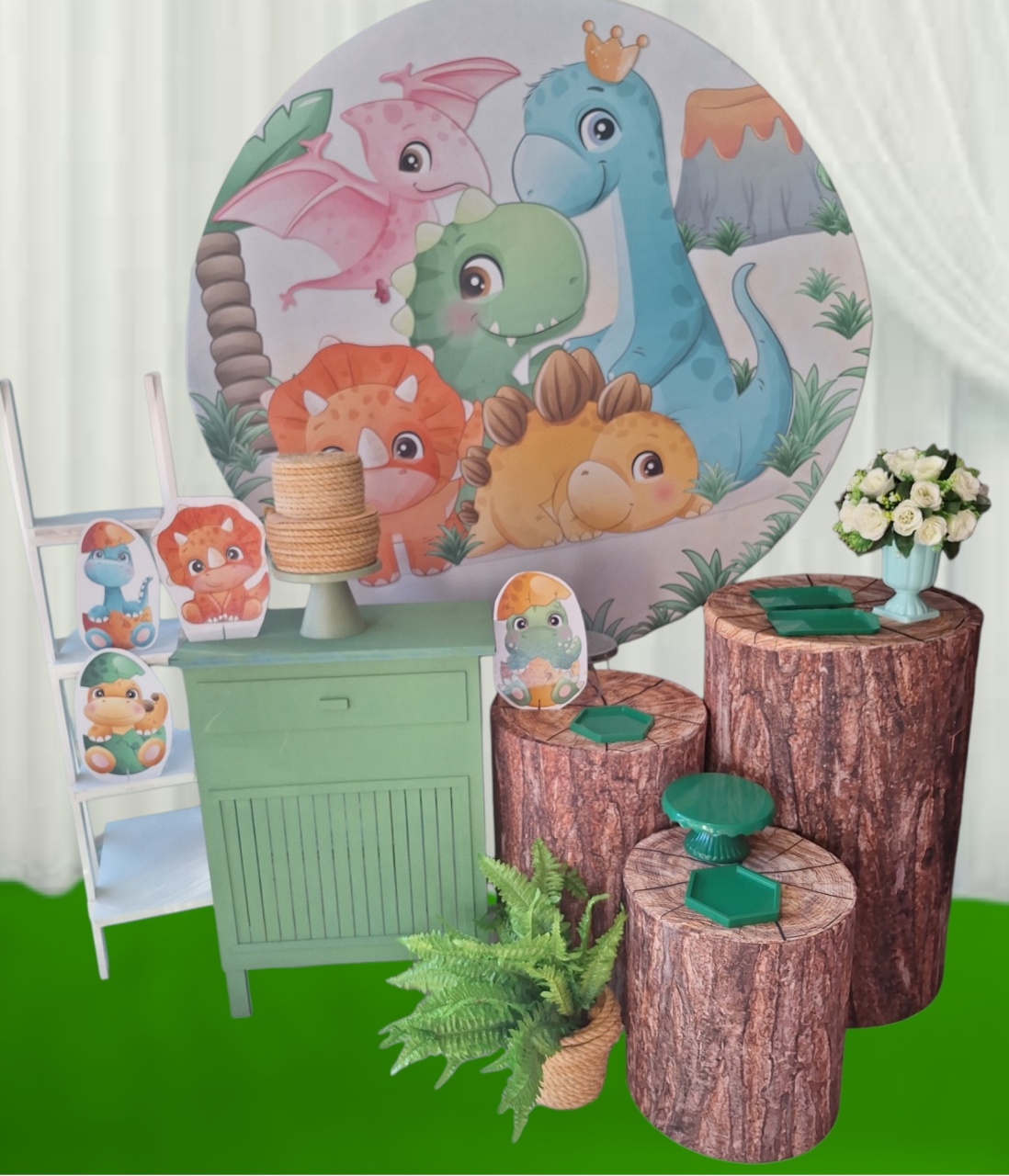 Dinossauro Cute Verde Profissional  - Pegue e monte Festança 