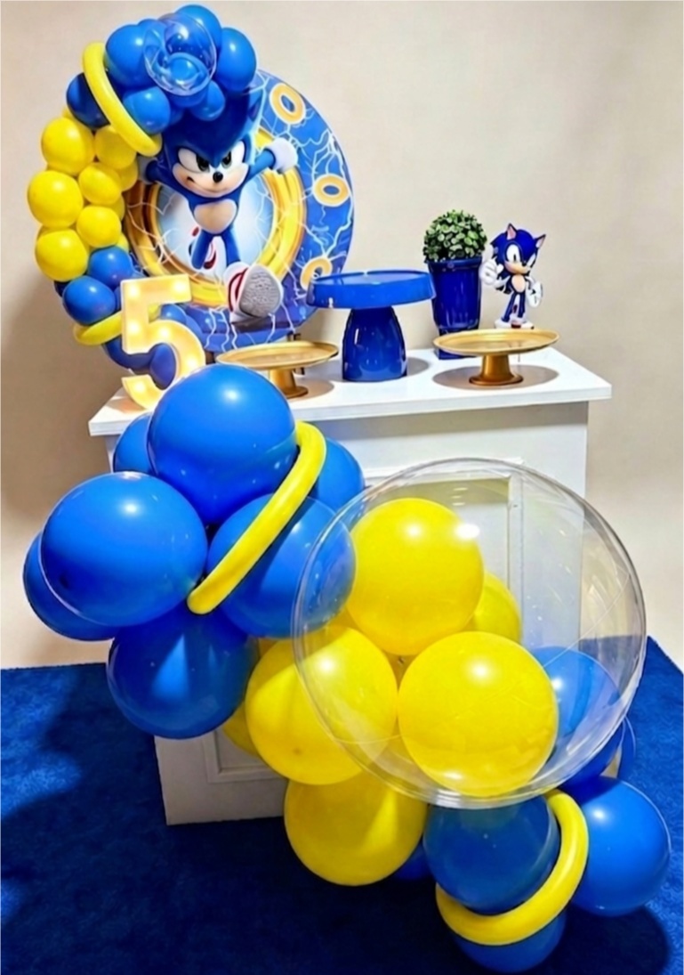 Festa Na Mesa Sonic+Sem Balões Metálicos+Número de Led - Pegue e monte Festança 