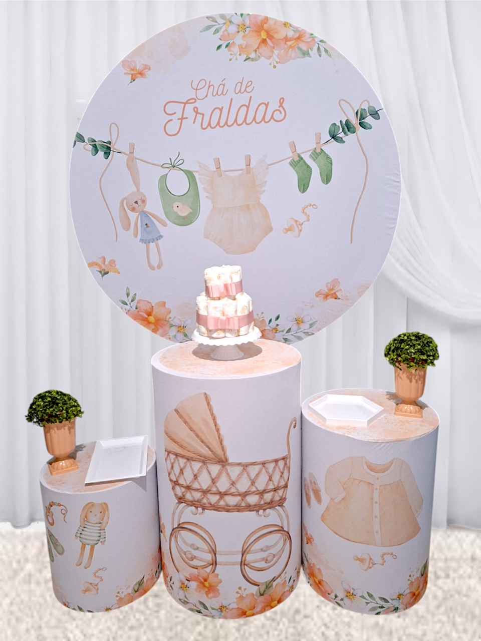 Chá de Menina Salmão+Tapete+ Bolo Fake - Pegue e monte Festança 