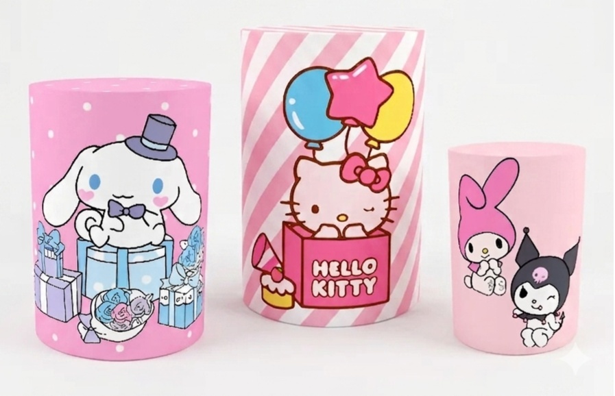 Capas Cilindros Hello Kitty Happy Birthday - Pegue e monte Festança 