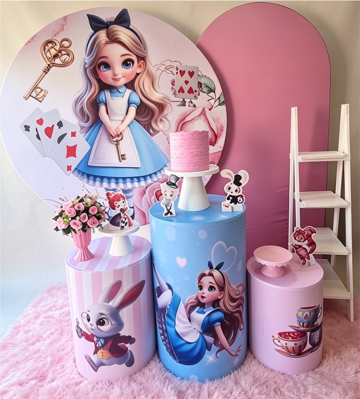Alice No País das Maravilhas Rosa+ Arco Romano - Pegue e monte Festança 