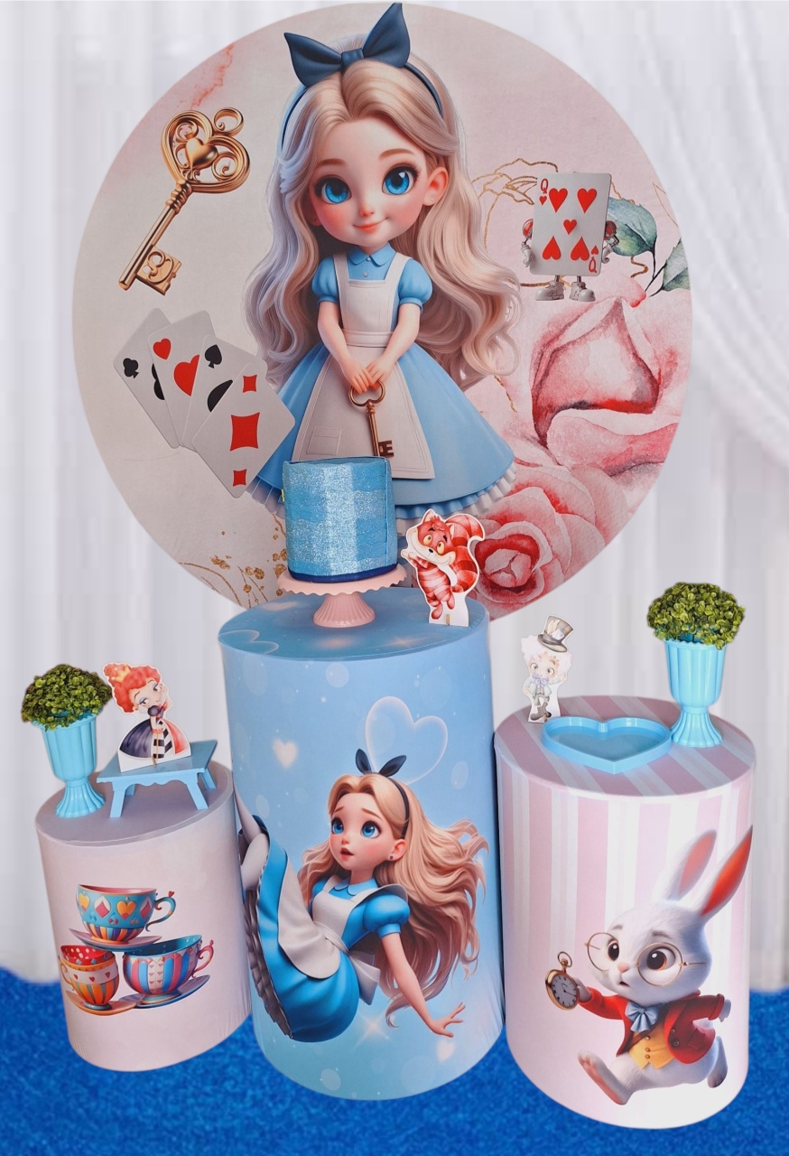 Alice No País das Maravilhas+Tapete+Bolo Fake - Pegue e monte Festança 