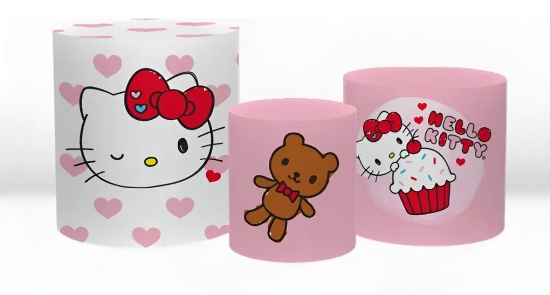 Capas Cilindros Hello Kitty Rosa  - Pegue e monte Festança 
