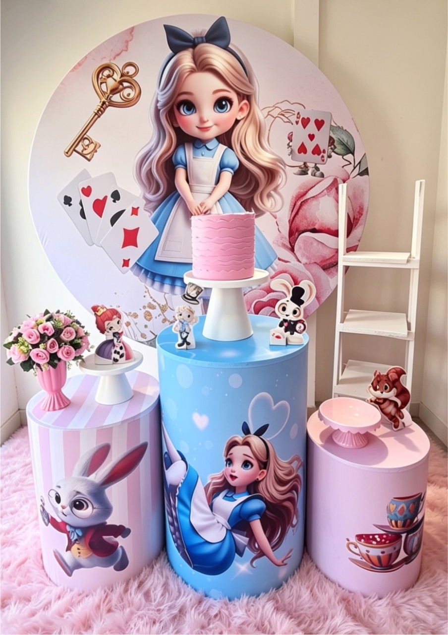 Alice No País das Maravilhas Rosa+Escadinha - Pegue e monte Festança 