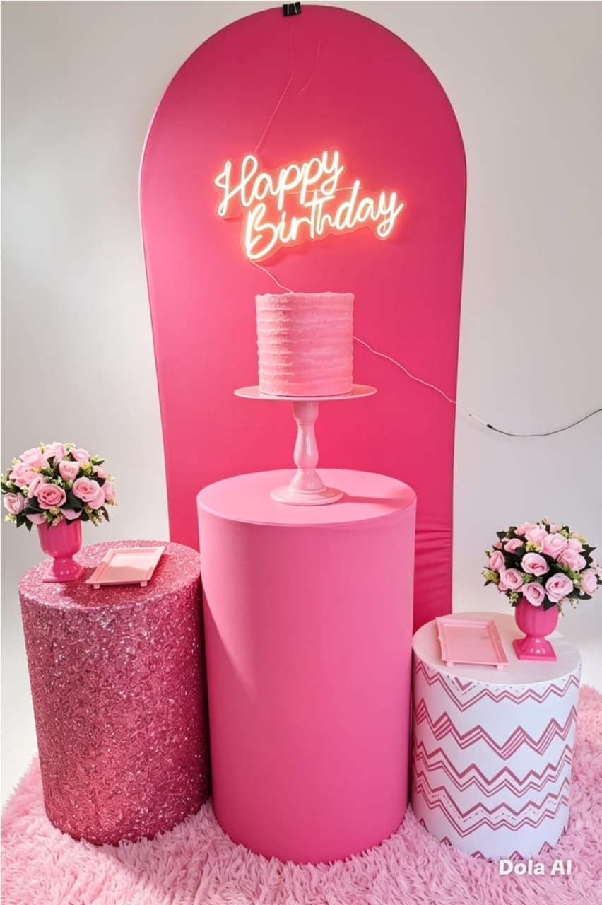 Kit Rosa Pink Slin+Led+Bolo Fake+Tapete - Pegue e monte Festança 