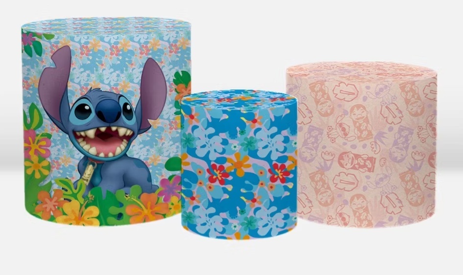 Capas Cilindros Stitch Azul - Pegue e monte Festança 