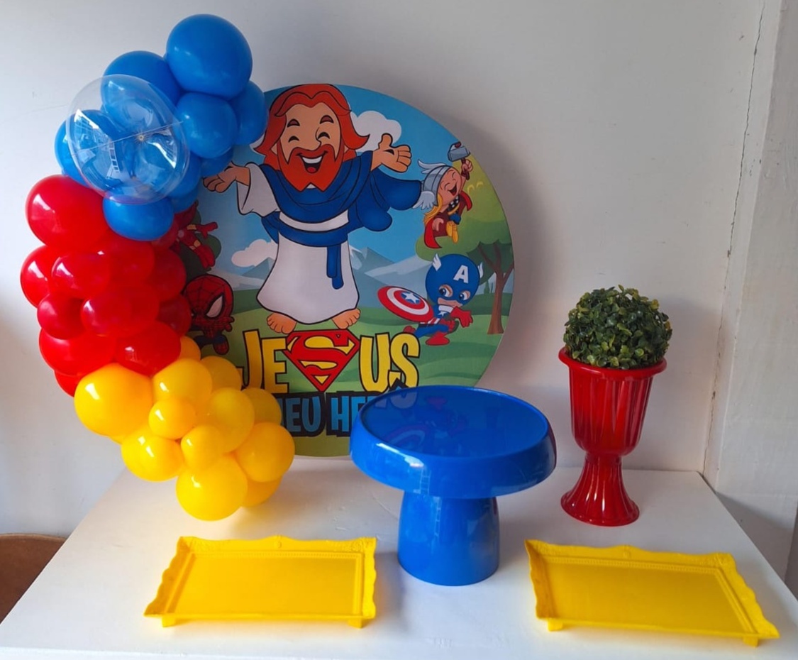 Festa Na Mesa Jesus É Meu Herói+ Balões - Pegue e monte Festança 