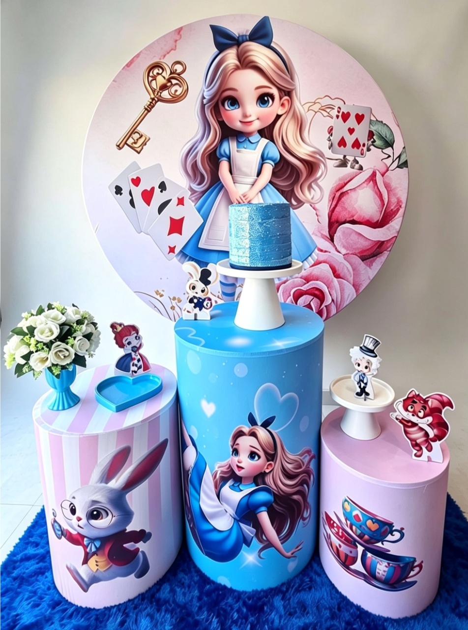 Alice No País das Maravilhas+Tapete+Bolo Fake - Pegue e monte Festança 