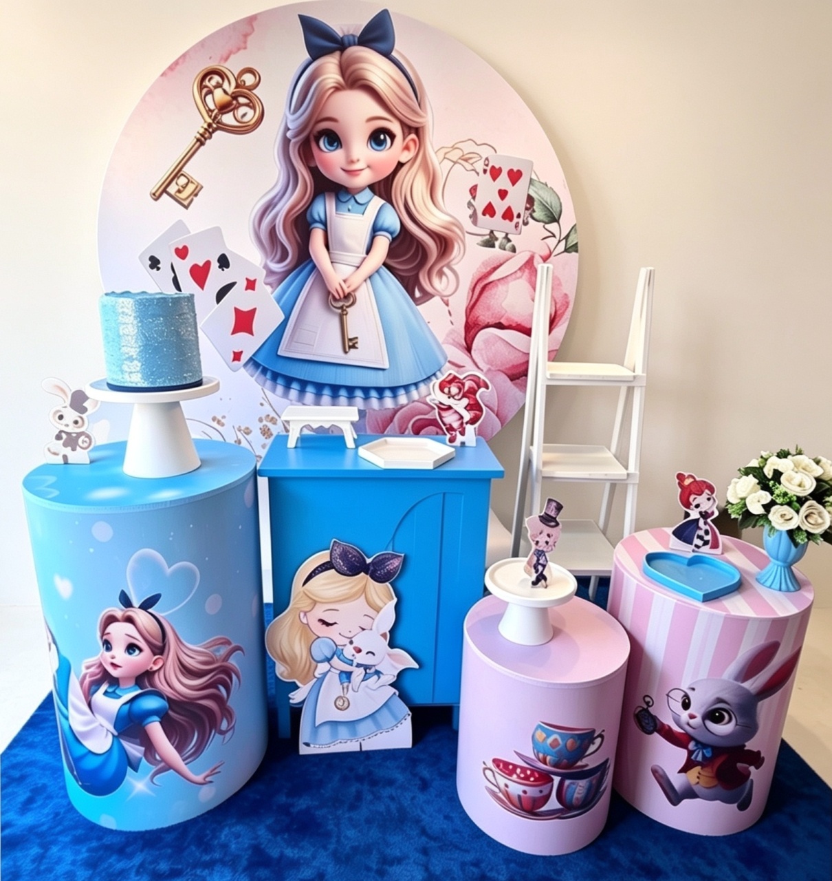 Alice No País das Maravilhas Azul Profissional - Pegue e monte Festança 