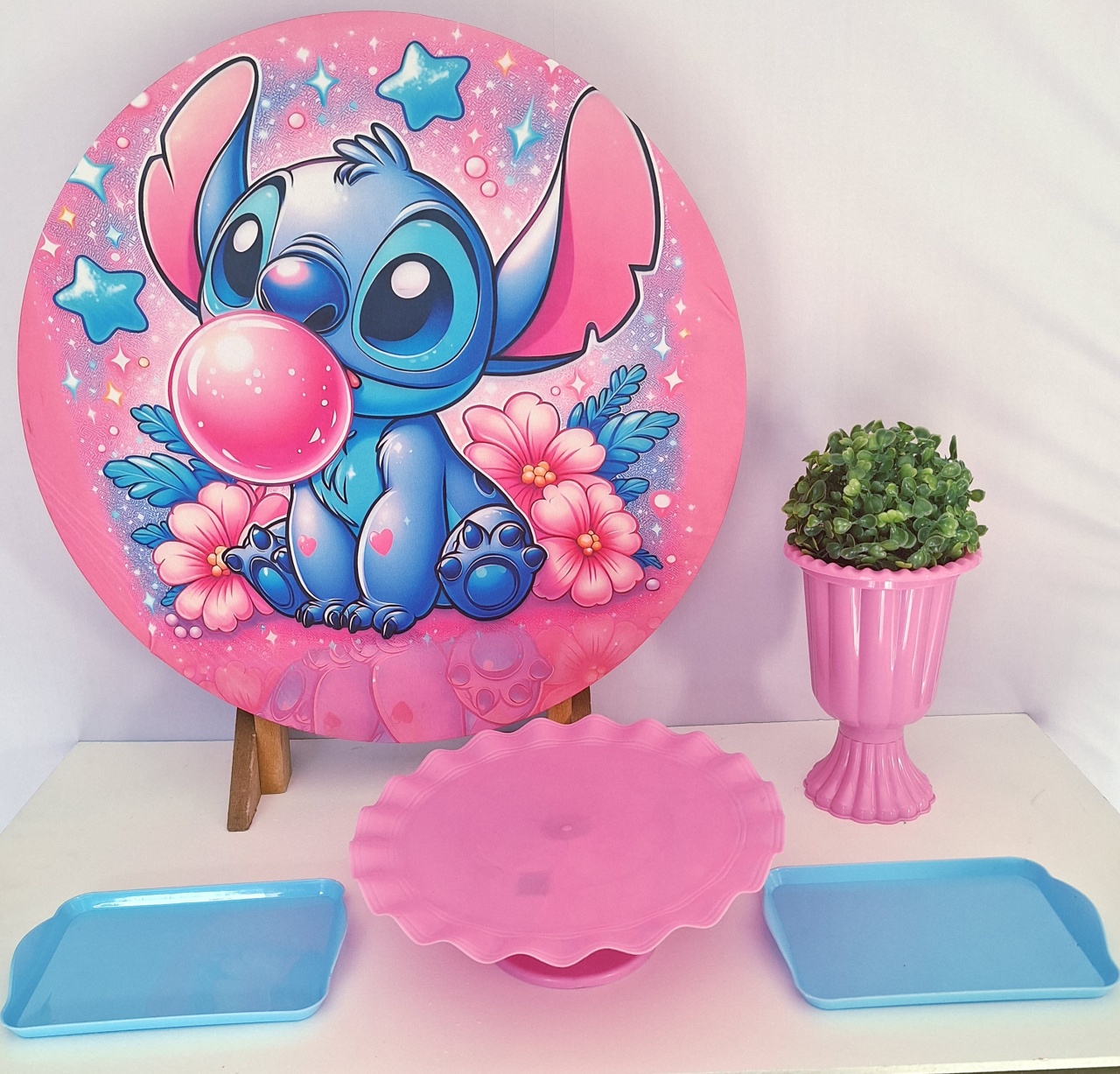 Festa Na Mesa Stitch Rosa Sem Balões  - Pegue e monte Festança 