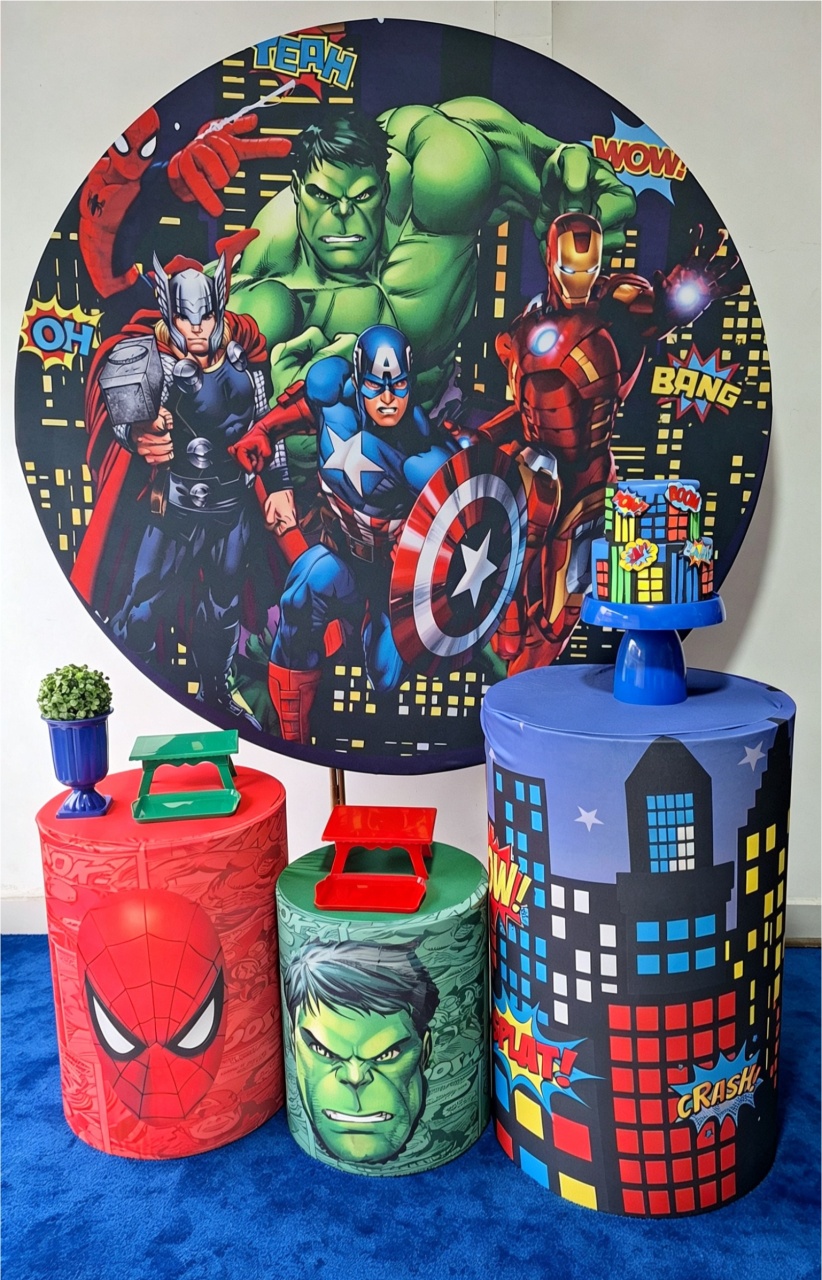 Vingadores+Bolo Fake+ Tapete - Pegue e monte Festança 