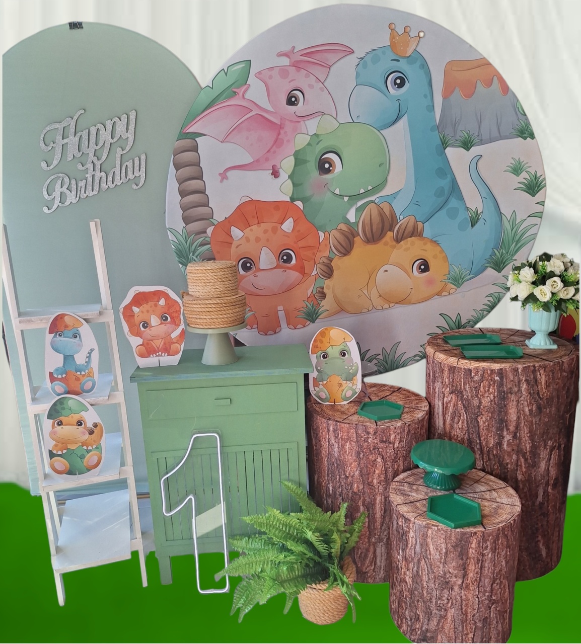 Dinossauro Cute Verde Premium + Led  - Pegue e monte Festança 