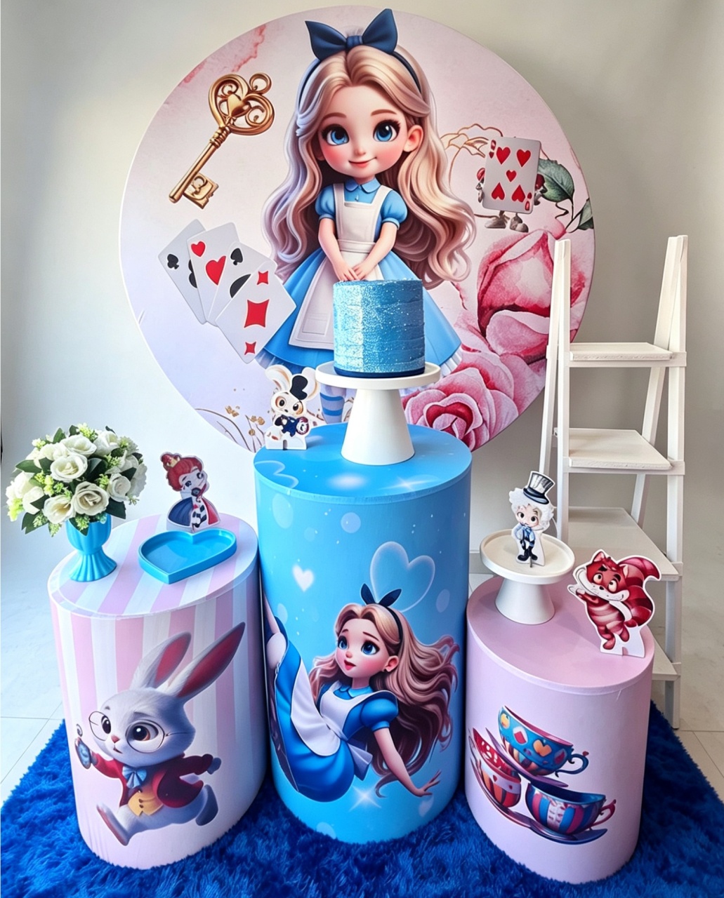 Alice No País das Maravilhas Azul+Escadinha - Pegue e monte Festança 