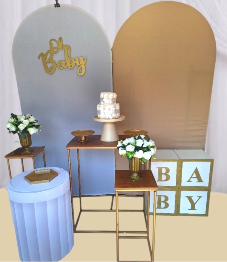 Cha de Bebê Clean Branco/Bege Personalizado - Pegue e monte Festança 