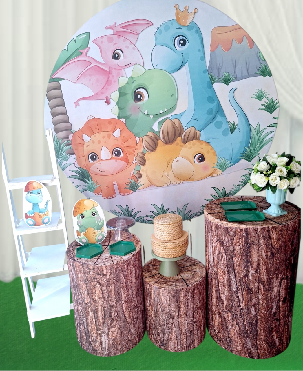 Dinossauro Cute Verde+ Escadinha - Pegue e monte Festança 