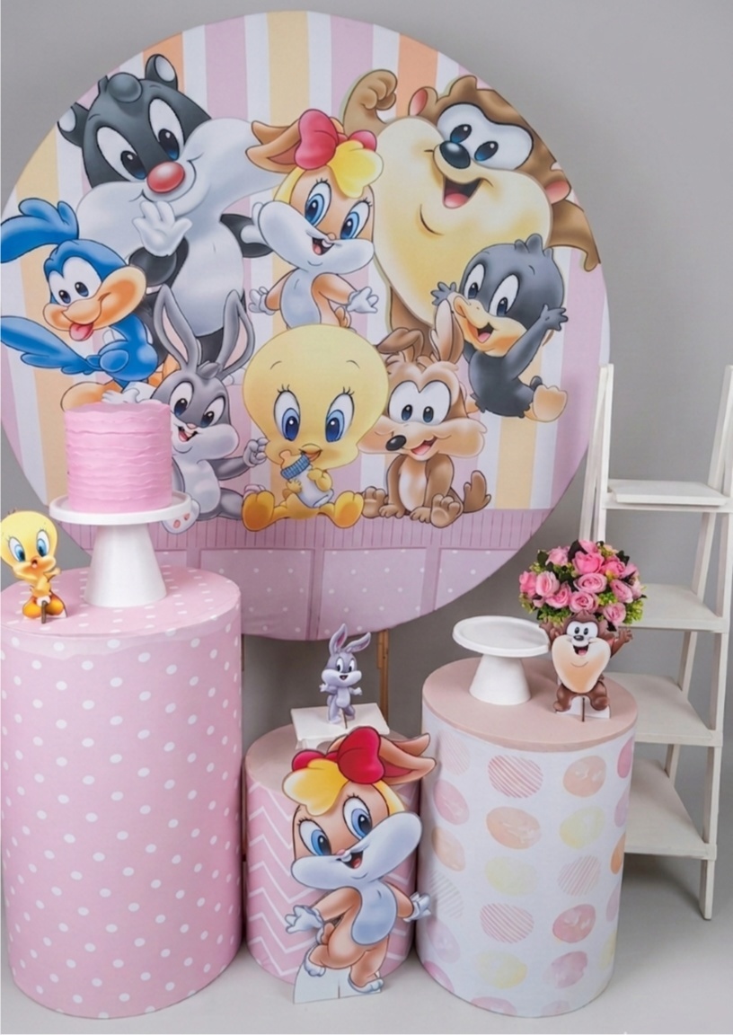 Baby Looney Tunes Rosa Bolo Fake|Escadinha| Display - Pegue e monte Festança 