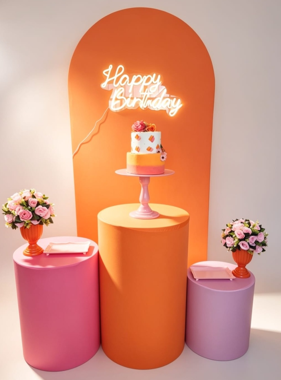 Kit Rosa Pink E Laranja Slin+Bolo Fake - Pegue e monte Festança 