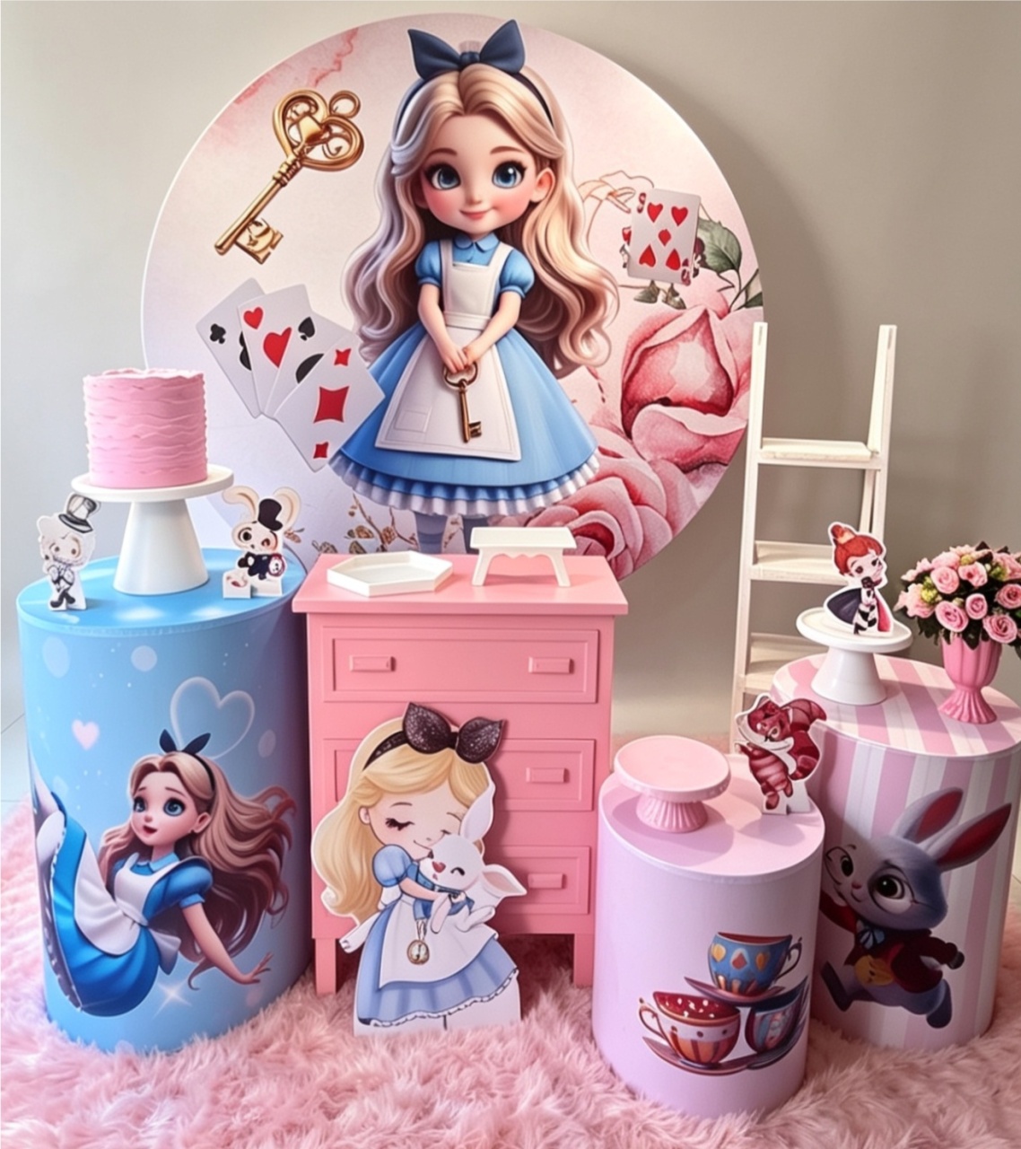 Alice No País das Maravilhas Rosa+Profissional - Pegue e monte Festança 