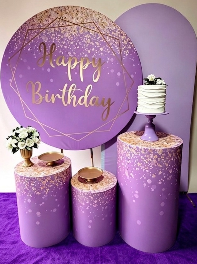 Happy Birthday Lilás E Dourado+Arco Romano - Pegue e monte Festança 