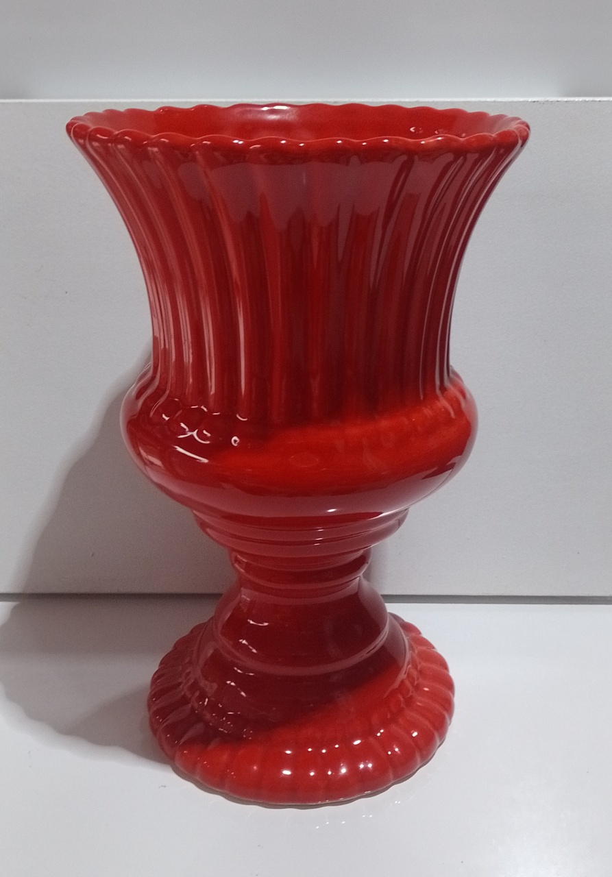 Vaso Ceramica Com Brilho Canelado  Vermelho  Real Grd  - Lena Fest
