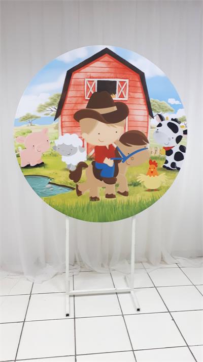 Painel Sublimado Redondo Fazendinha 1,30Cm - BB Festas Aluguel 