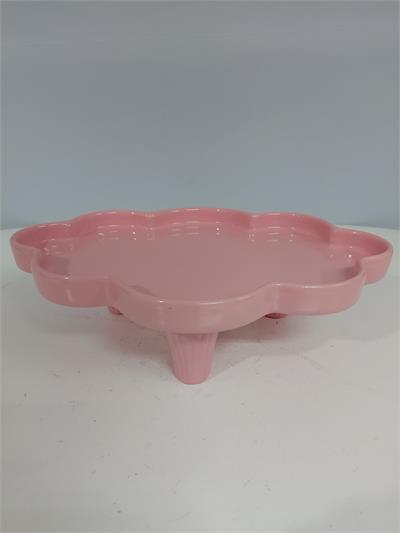 Bandeja Nuvem Com Pé Louça Rosa Claro Alt10Cm 24Cm X 33Cm - BB Festas Aluguel 