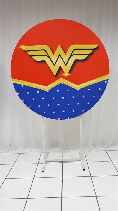 Painel Sublimado Redondo Mulher Maravilha 1,30Cm - BBFestasAluguel 