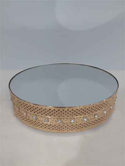 Boleira Espelho Com Base Trabalhada Dourada G 8Cm X 30Cm - BB Festas Aluguel 