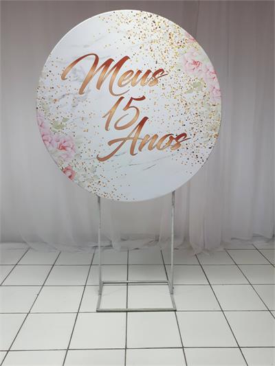 Painel Sublimado Redondo 15 Anos 1,30Cm - BB Festas Aluguel 