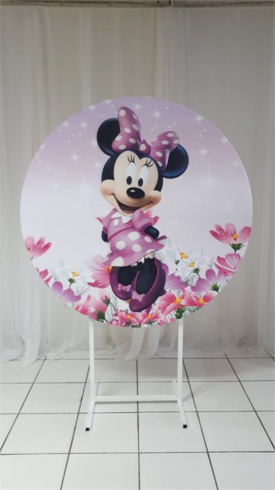 Painel Sublimado Redondo Minne Rosa 1,30Cm - BB Festas Aluguel 