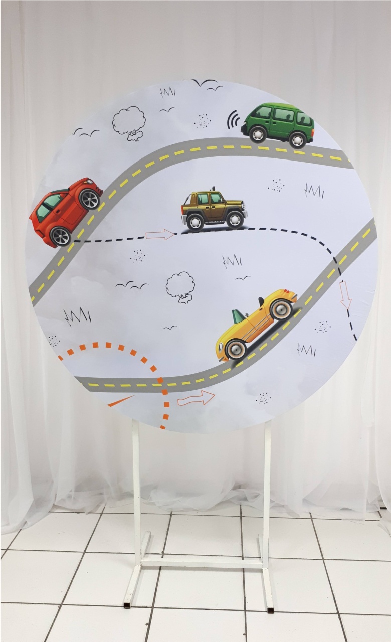 Painel Sublimado Redondo Transito de Carros 3 (Meio de Transporte) 1,30Cm - BB Festas Aluguel 