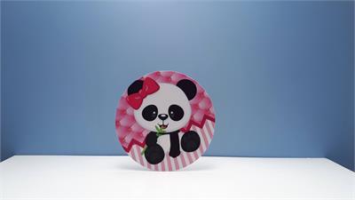 Painel Sublimado Redondo Panda Com Laço Rosa 60Cm - BB Festas Aluguel 